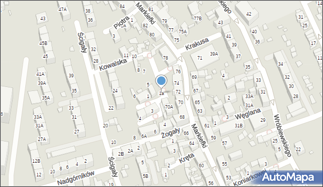 Katowice, Kowalska, 1a, mapa Katowic