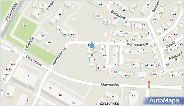 Katowice, Kormoranów, 39A, mapa Katowic