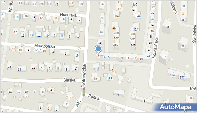 Katowice, Kołobrzeska, 1, mapa Katowic