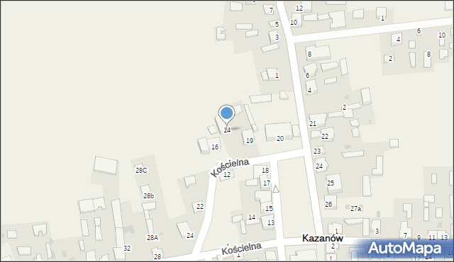 Kazanów, Kościelna, 14, mapa Kazanów