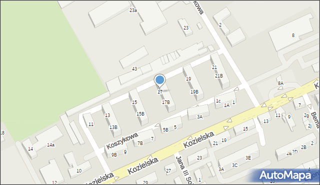 Kędzierzyn-Koźle, Koszykowa, 17, mapa Kędzierzyna-Koźle
