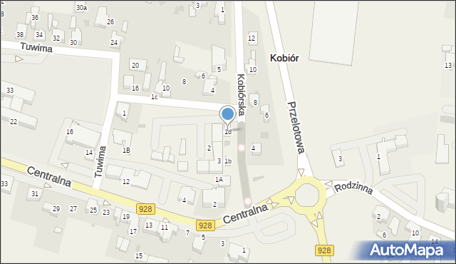 Kobiór, Kobiórska, 1d, mapa Kobiór