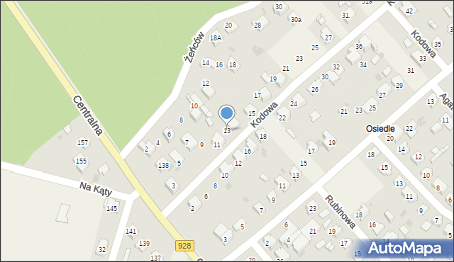 Kobiór, Kodowa, 13, mapa Kobiór