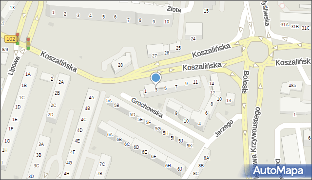 Kołobrzeg, Koszalińska, 3, mapa Kołobrzegu