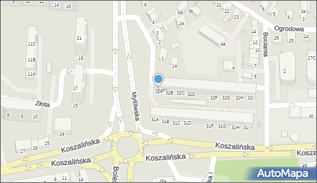 Kołobrzeg, Koszalińska, 32A, mapa Kołobrzegu
