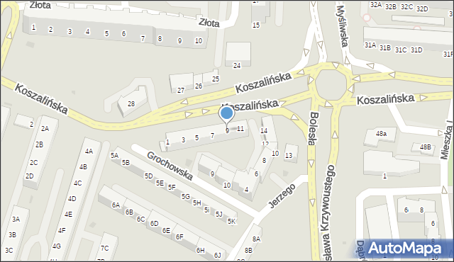 Kołobrzeg, Koszalińska, 9, mapa Kołobrzegu