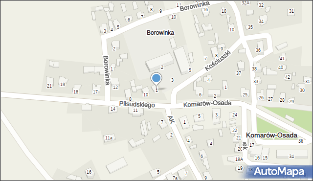 Komarów-Osada, Kościuszki Tadeusza, gen., 1, mapa Komarów-Osada