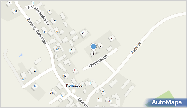 Kończyce, Kordeckiego Augustyna, ks., 3, mapa Kończyce