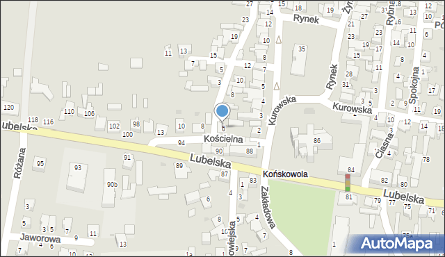 Końskowola, Kościelna, 6, mapa Końskowola