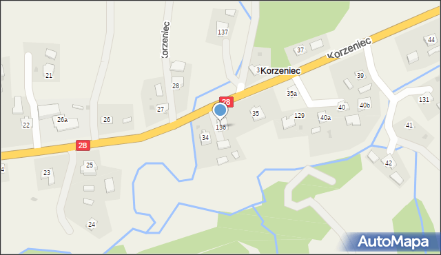 Korzeniec, Korzeniec, 136, mapa Korzeniec