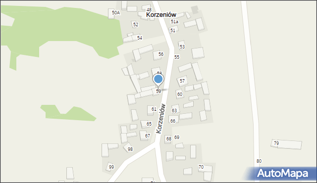 Korzeniów, Korzeniów, 59, mapa Korzeniów