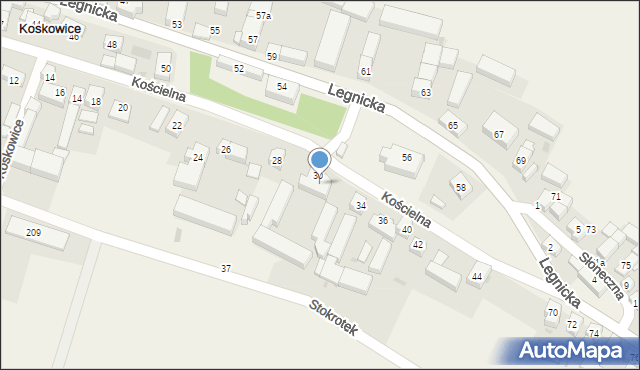 Koskowice, Kościelna, 32, mapa Koskowice