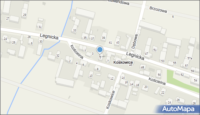Koskowice, Kościelna, 5, mapa Koskowice