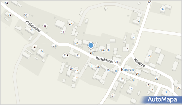 Kostrza, Kościuszki Tadeusza, gen., 38, mapa Kostrza