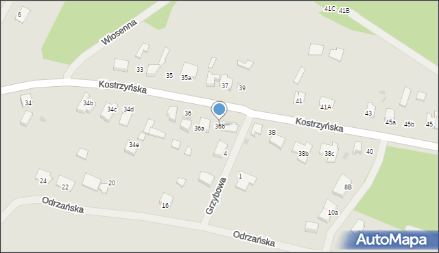 Kostrzyn nad Odrą, Kostrzyńska, 36b, mapa Kostrzyn nad Odrą