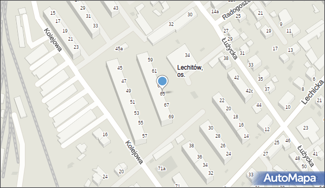 Koszalin, Kolejowa, 65, mapa Koszalina