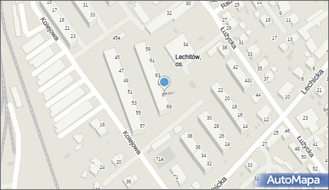 Koszalin, Kolejowa, 67, mapa Koszalina