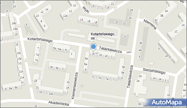 Koszalin, Kotarbińskiego Tadeusza, 1c, mapa Koszalina