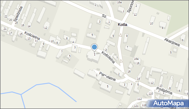 Kotla, Kościelna, 1, mapa Kotla