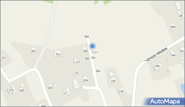 Koźmice Wielkie, Koźmice Wielkie, 691A, mapa Koźmice Wielkie