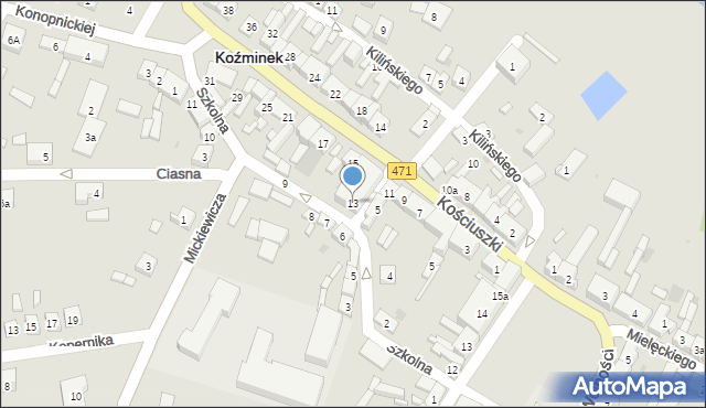 Koźminek, Kościuszki Tadeusza, gen., 13, mapa Koźminek