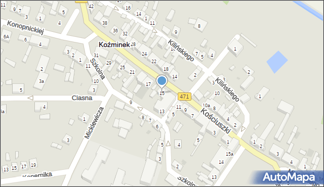 Koźminek, Kościuszki Tadeusza, gen., 15, mapa Koźminek