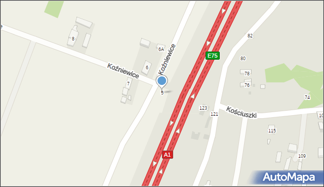 Koźniewice, Koźniewice, 5, mapa Koźniewice