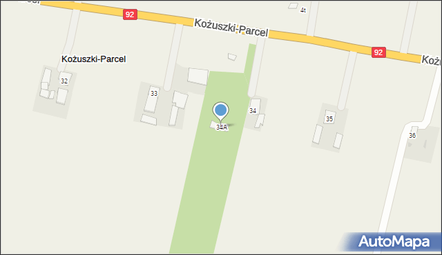 Kożuszki-Parcel, Kożuszki-Parcel, 34A, mapa Kożuszki-Parcel