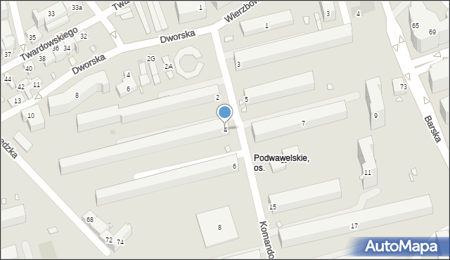 Kraków, Komandosów, 4, mapa Krakowa