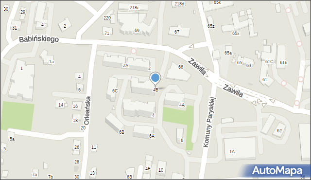 Kraków, Komuny Paryskiej, 4B, mapa Krakowa