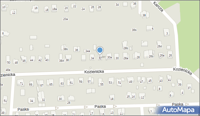 Kraków, Kozienicka, 32, mapa Krakowa