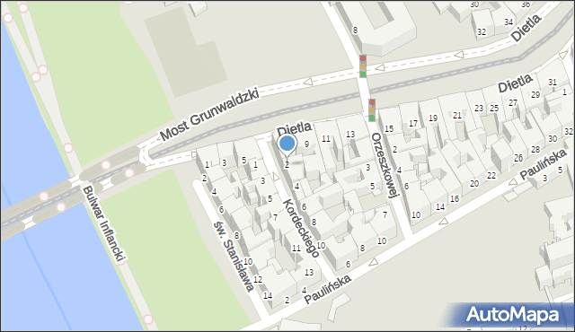 Kraków, Kordeckiego Augustyna, ks., 2, mapa Krakowa
