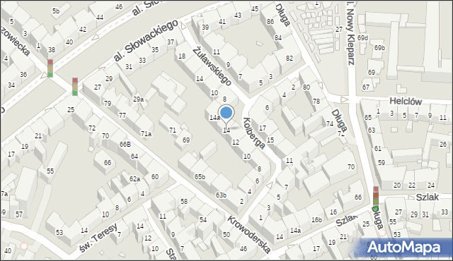 Kraków, Kolberga Oskara, 14, mapa Krakowa