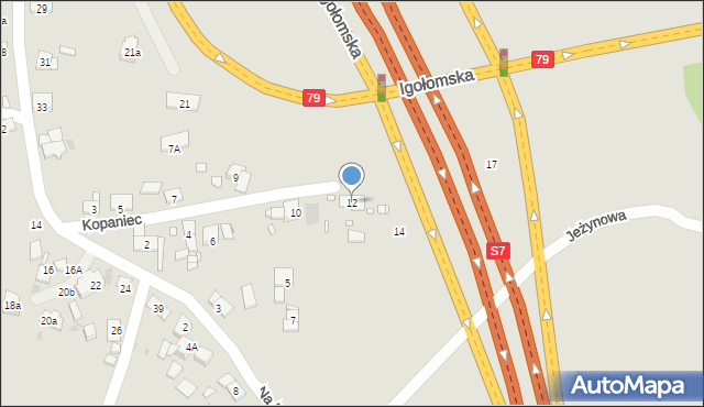 Kraków, Kopaniec, 12, mapa Krakowa