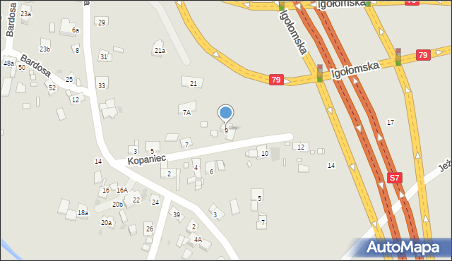 Kraków, Kopaniec, 9, mapa Krakowa