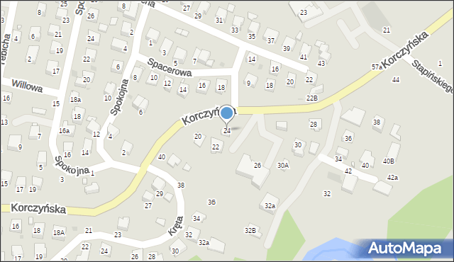 Krosno, Korczyńska, 24, mapa Krosna