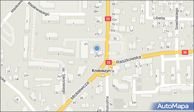 Krotoszyn, Koźmińska, 47a, mapa Krotoszyna