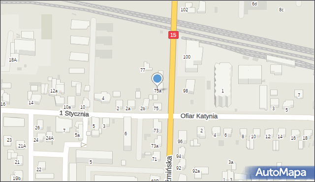 Krotoszyn, Koźmińska, 75a, mapa Krotoszyna
