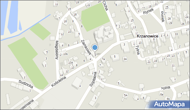 Krzanowice, Kościelna, 2, mapa Krzanowice