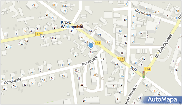 Krzyż Wielkopolski, Kościuszki Tadeusza, gen., 1a, mapa Krzyż Wielkopolski