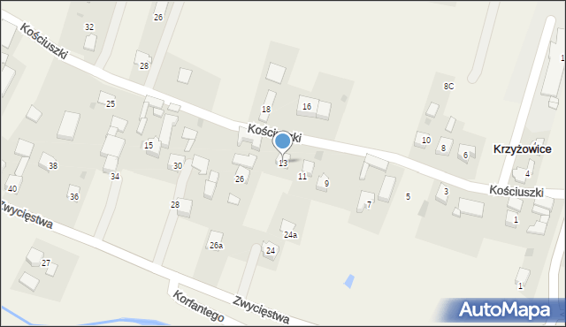 Krzyżowice, Kościuszki Tadeusza, gen., 13, mapa Krzyżowice