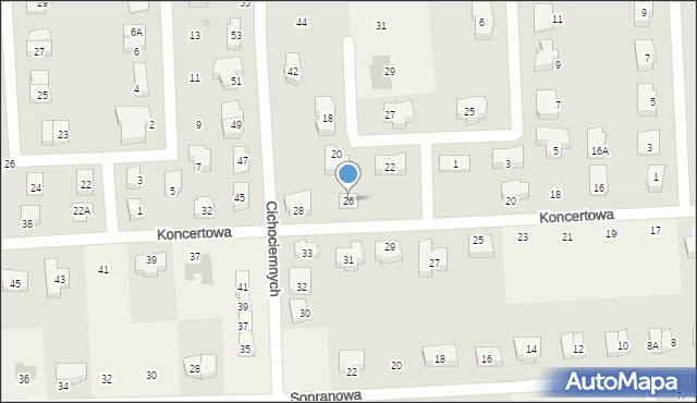 Książenice, Koncertowa, 26, mapa Książenice