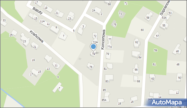Książenice, Koncertowa, 74, mapa Książenice