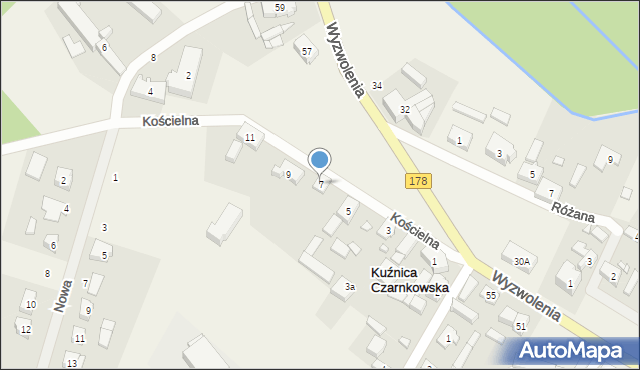 Kuźnica Czarnkowska, Kościelna, 7, mapa Kuźnica Czarnkowska