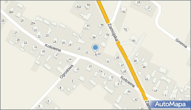 Łabunie, Kościelna, 9, mapa Łabunie