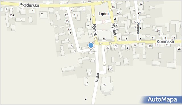 Lądek, Kościelna, 1, mapa Lądek