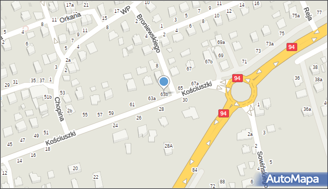 Łańcut, Kościuszki Tadeusza, gen., 63b, mapa Łańcut