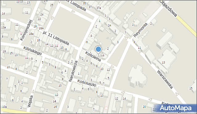 Łask, Kościelna, 5, mapa Łask