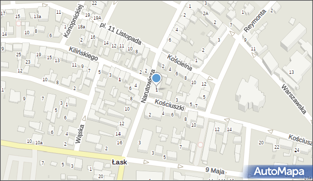 Łask, Kościuszki Tadeusza, gen., 1, mapa Łask