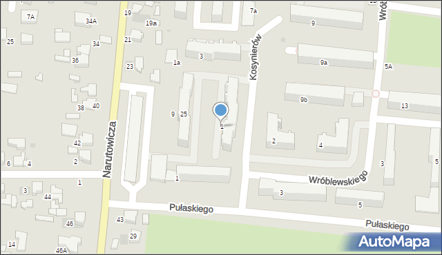 Łask, Kosynierów, 1, mapa Łask